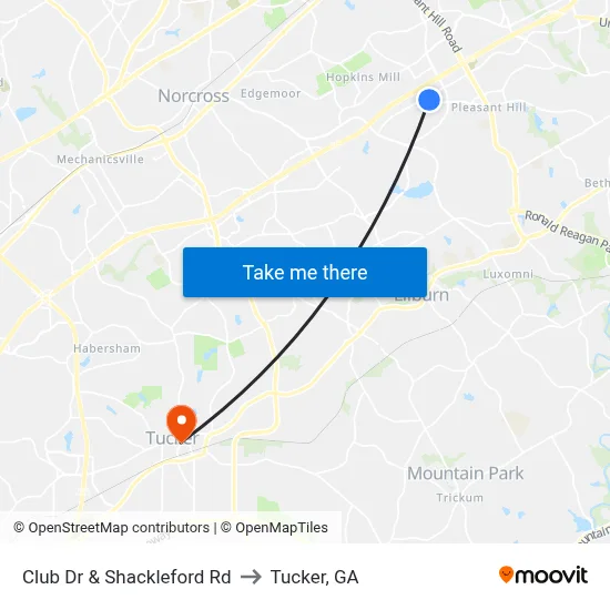 Club Dr & Shackleford Rd to Tucker, GA map