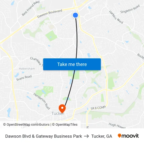Dawson Blvd & Gateway Business Park to Tucker, GA map