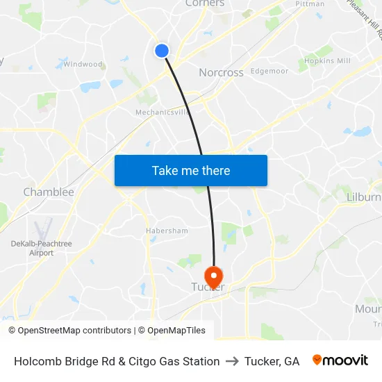 Holcomb Bridge Rd & Citgo Gas Station to Tucker, GA map