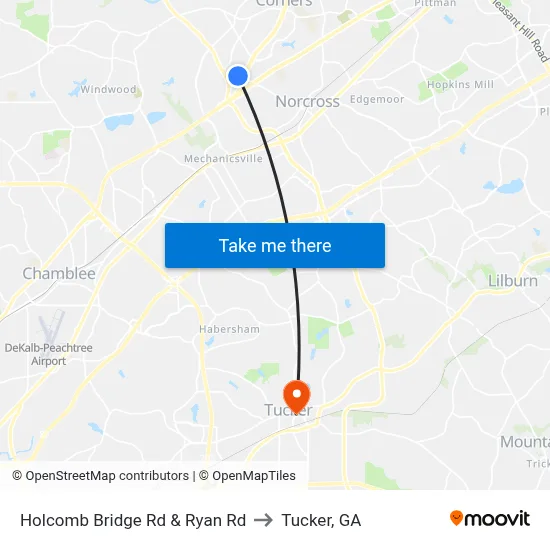 Holcomb Bridge Rd & Ryan Rd to Tucker, GA map