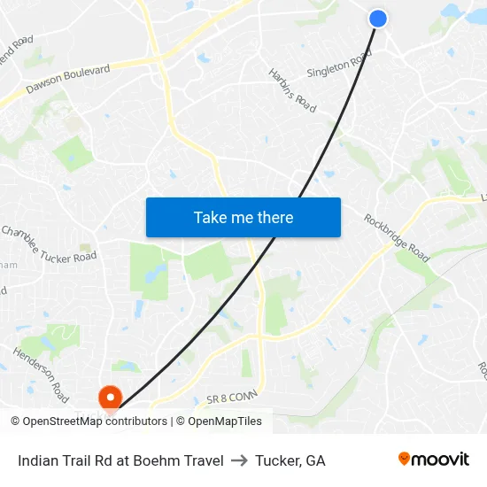 Indian Trail Rd at Boehm Travel to Tucker, GA map