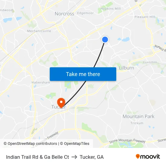 Indian Trail Rd & Ga Belle Ct to Tucker, GA map