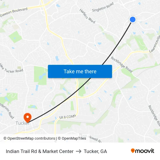 Indian Trail Rd & Market Center to Tucker, GA map