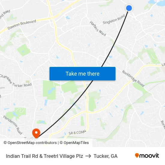 Indian Trail Rd & Treetrl Village Plz to Tucker, GA map