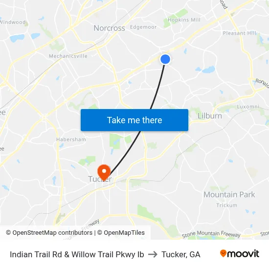 Indian Trail Rd & Willow Trail Pkwy Ib to Tucker, GA map