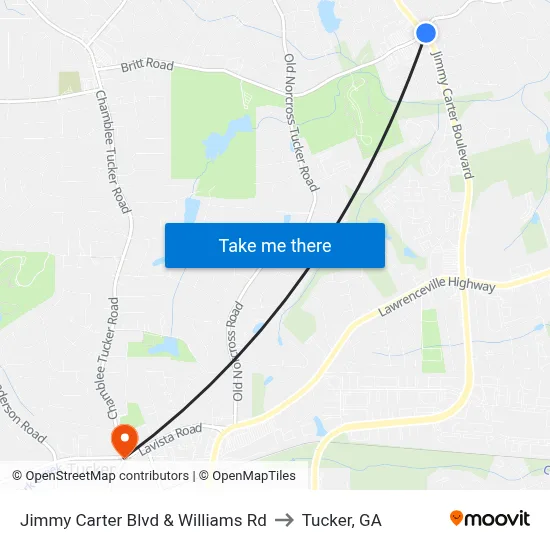 Jimmy Carter Blvd & Williams Rd to Tucker, GA map