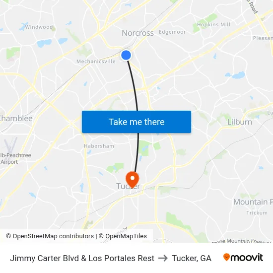 Jimmy Carter Blvd & Los Portales Rest to Tucker, GA map