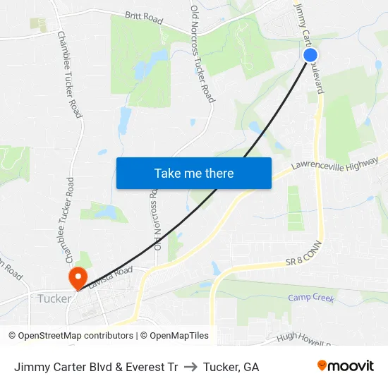 Jimmy Carter Blvd & Everest Tr to Tucker, GA map