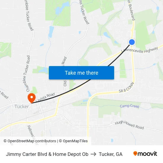 Jimmy Carter Blvd & Home Depot Ob to Tucker, GA map