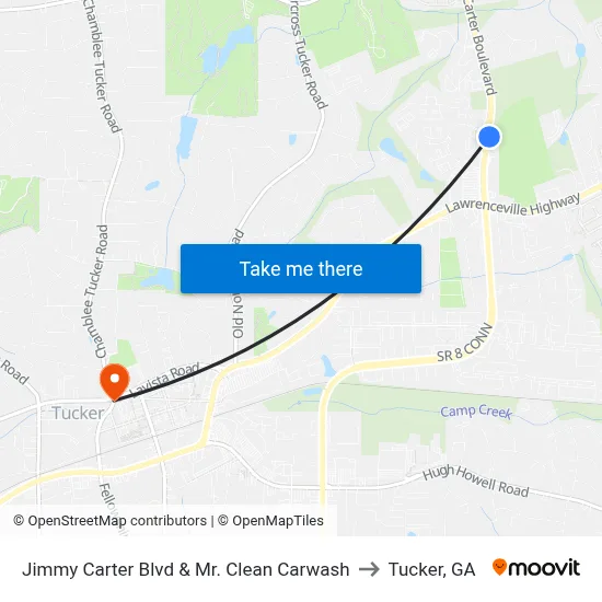 Jimmy Carter Blvd & Mr. Clean Carwash to Tucker, GA map