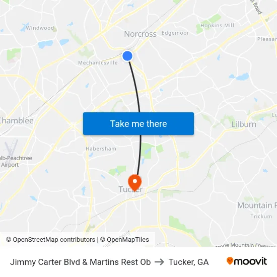 Jimmy Carter Blvd & Martins Rest Ob to Tucker, GA map
