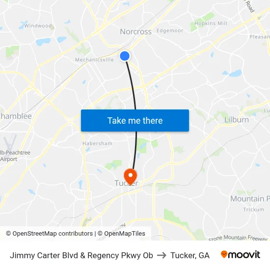 Jimmy Carter Blvd & Regency Pkwy Ob to Tucker, GA map