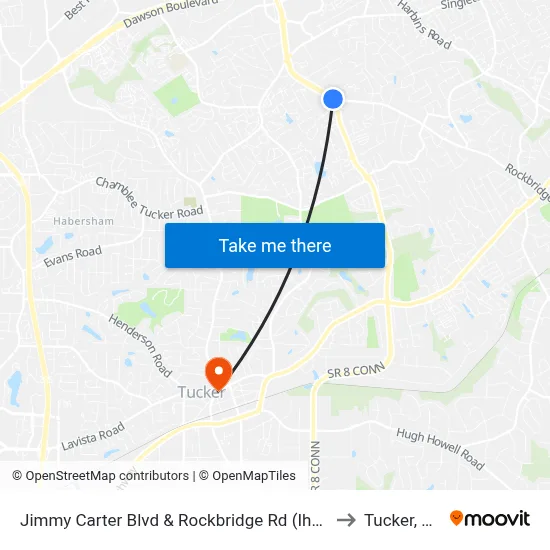 Jimmy Carter Blvd & Rockbridge Rd (Ihop) to Tucker, GA map