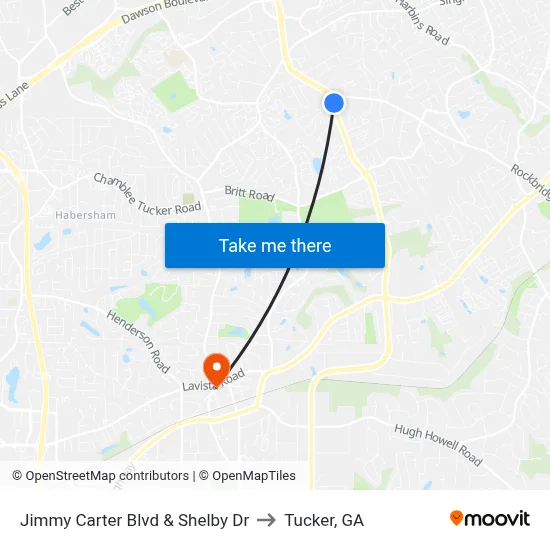 Jimmy Carter Blvd & Shelby Dr to Tucker, GA map