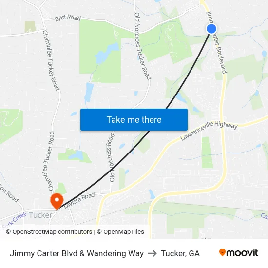 Jimmy Carter Blvd & Wandering Way to Tucker, GA map