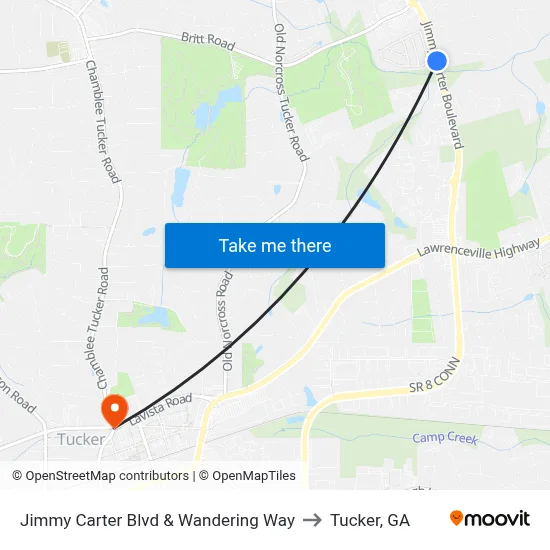 Jimmy Carter Blvd & Wandering Way to Tucker, GA map
