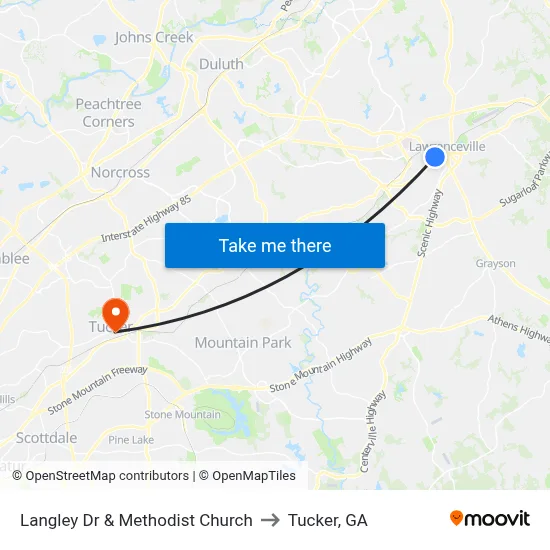 Langley Dr & Methodist Church to Tucker, GA map