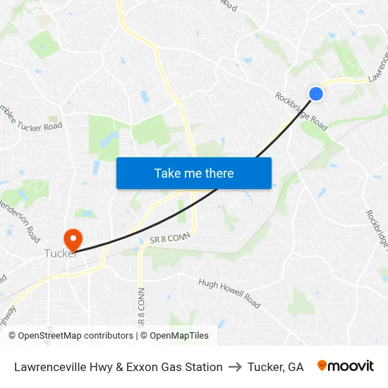 Lawrenceville Hwy & Exxon Gas Station to Tucker, GA map
