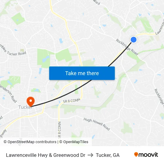 Lawrenceville Hwy & Greenwood Dr to Tucker, GA map