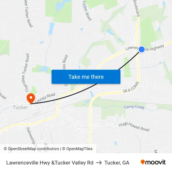Lawrenceville Hwy &Tucker Valley Rd to Tucker, GA map