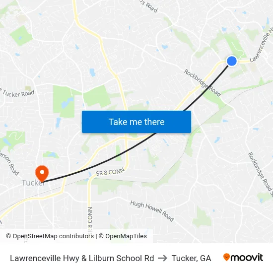Lawrenceville Hwy & Lilburn School Rd to Tucker, GA map
