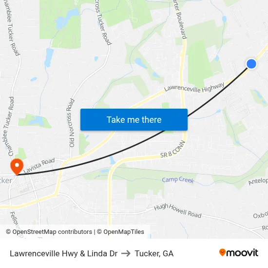 Lawrenceville Hwy & Linda Dr to Tucker, GA map