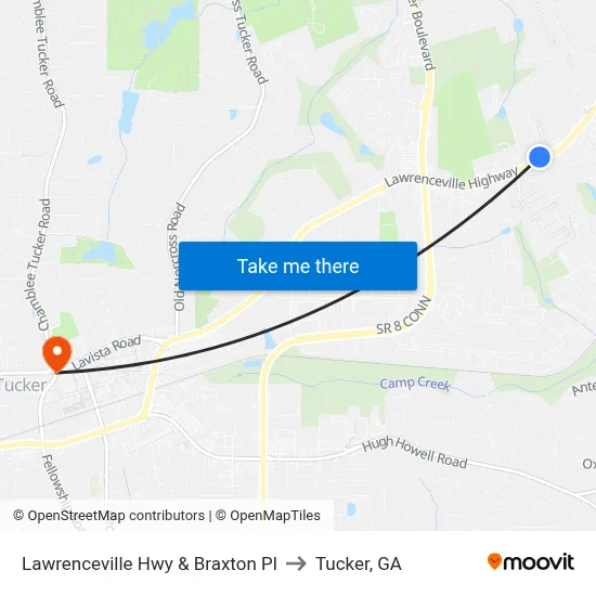 Lawrenceville Hwy & Braxton Pl to Tucker, GA map