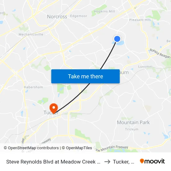 Steve Reynolds Blvd at Meadow Creek Hs to Tucker, GA map