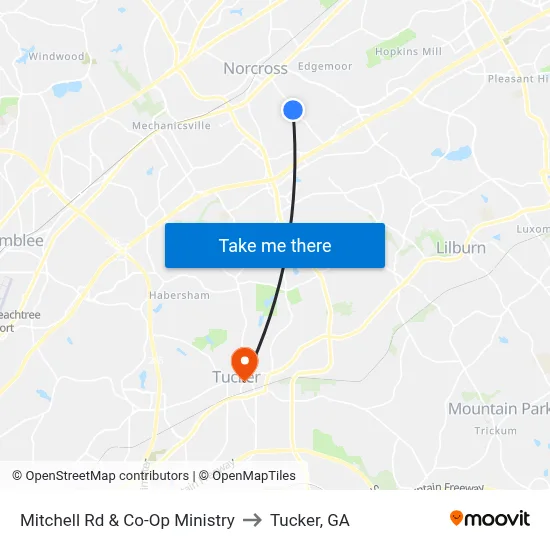 Mitchell Rd & Co-Op Ministry to Tucker, GA map