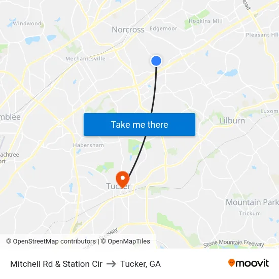 Mitchell Rd & Station Cir to Tucker, GA map