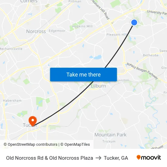 Old Norcross Rd & Old Norcross Plaza to Tucker, GA map