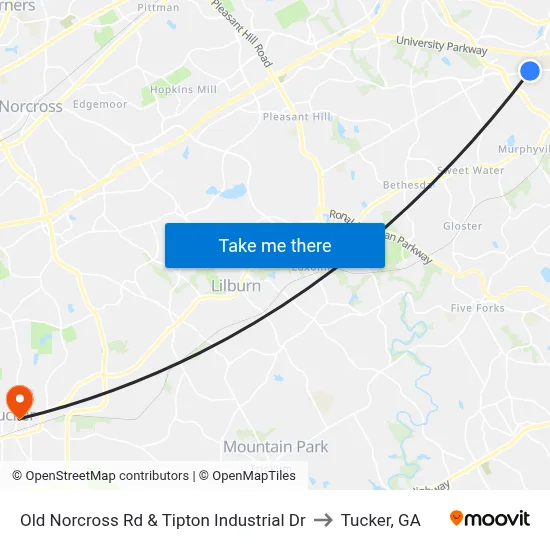 Old Norcross Rd & Tipton Industrial Dr to Tucker, GA map