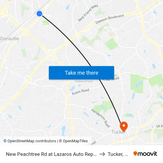 New Peachtree Rd at Lazaros Auto Rep Ib to Tucker, GA map