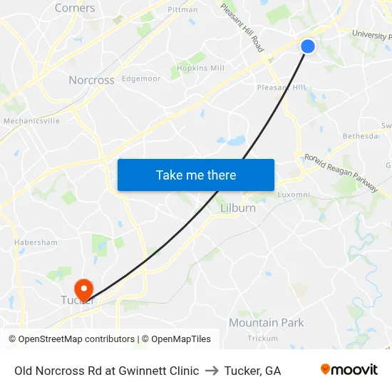 Old Norcross Rd at Gwinnett Clinic to Tucker, GA map