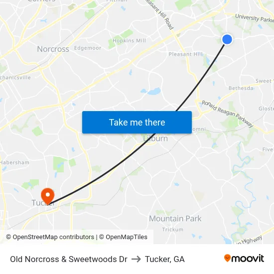 Old Norcross & Sweetwoods Dr to Tucker, GA map