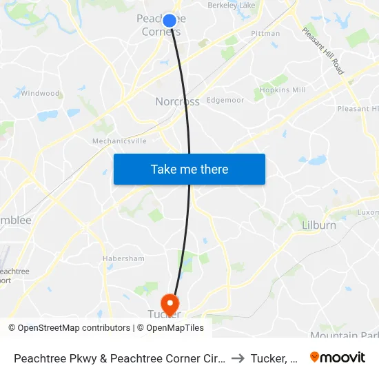 Peachtree Pkwy & Peachtree Corner Cir Ib to Tucker, GA map