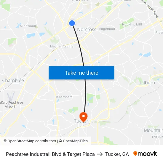 Peachtree Industrail Blvd & Target Plaza to Tucker, GA map