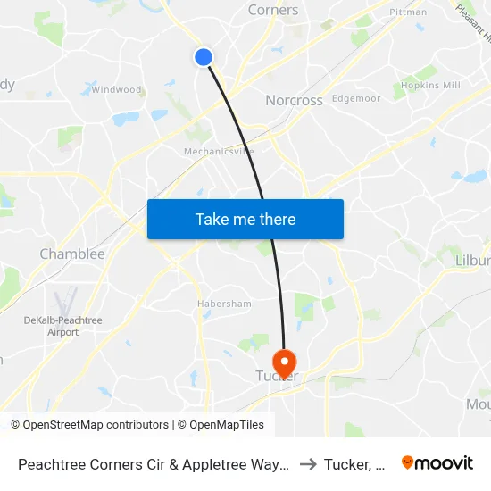 Peachtree Corners Cir & Appletree Way Ib to Tucker, GA map