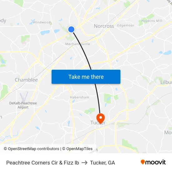 Peachtree Corners Cir & Fizz Ib to Tucker, GA map