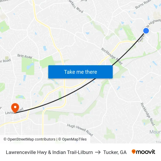Lawrenceville Hwy & Indian Trail-Lilburn to Tucker, GA map