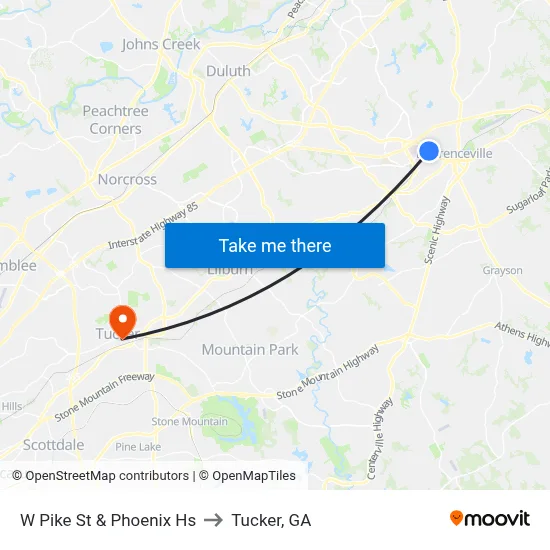 W Pike St & Phoenix Hs to Tucker, GA map