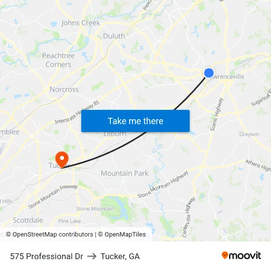 575 Professional Dr to Tucker, GA map