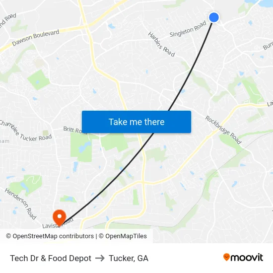 Tech Dr & Food Depot to Tucker, GA map