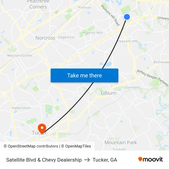 Satellite Blvd & Chevy Dealership to Tucker, GA map