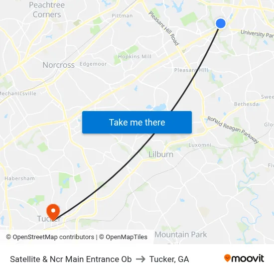 Satellite & Ncr Main Entrance Ob to Tucker, GA map