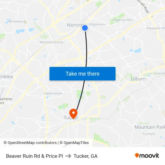 Beaver Ruin Rd & Price Pl to Tucker, GA map
