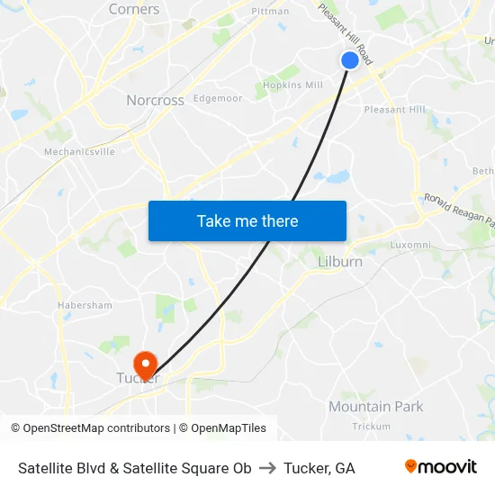 Satellite Blvd & Satellite Square Ob to Tucker, GA map