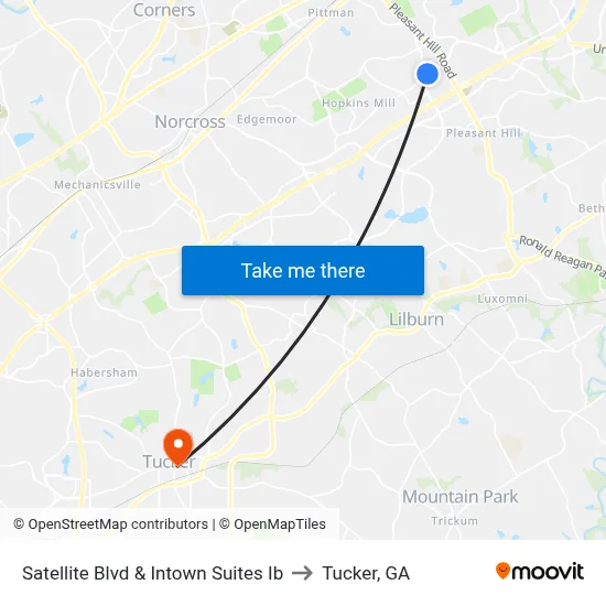 Satellite Blvd & Intown Suites Ib to Tucker, GA map