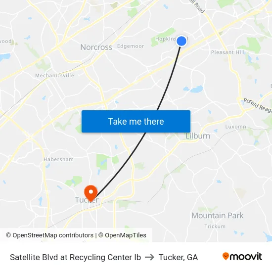 Satellite Blvd at Recycling Center Ib to Tucker, GA map
