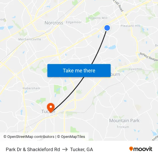 Park Dr & Shackleford Rd to Tucker, GA map